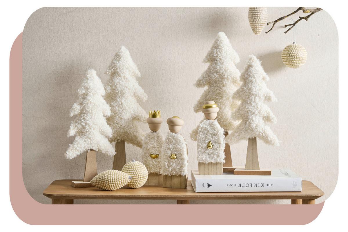 Dekobaum Amelie Naturfarben/Weiß ca. 33cm - Naturfarben/Weiß, KONVENTIONELL, Holzwerkstoff/Textil (16/33/5cm) - Mömax