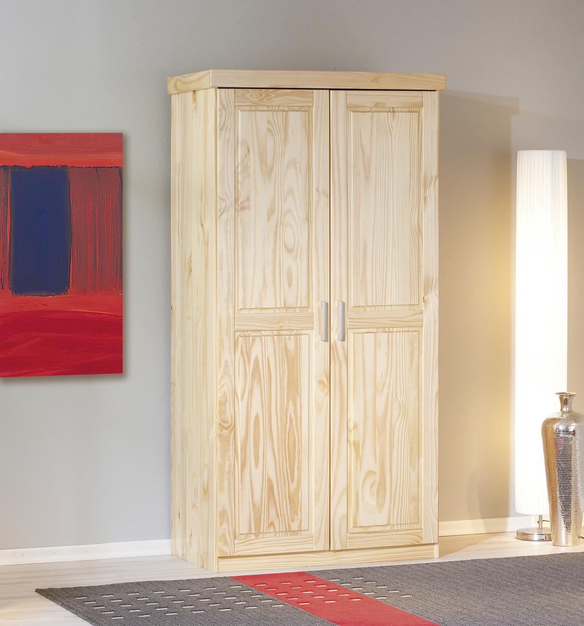 Garderobna Omara Leon, Masiven Bor, Naravno - barve bora/barve aluminija, Trendi, kovina/les (95/190/55cm) - MID.YOU