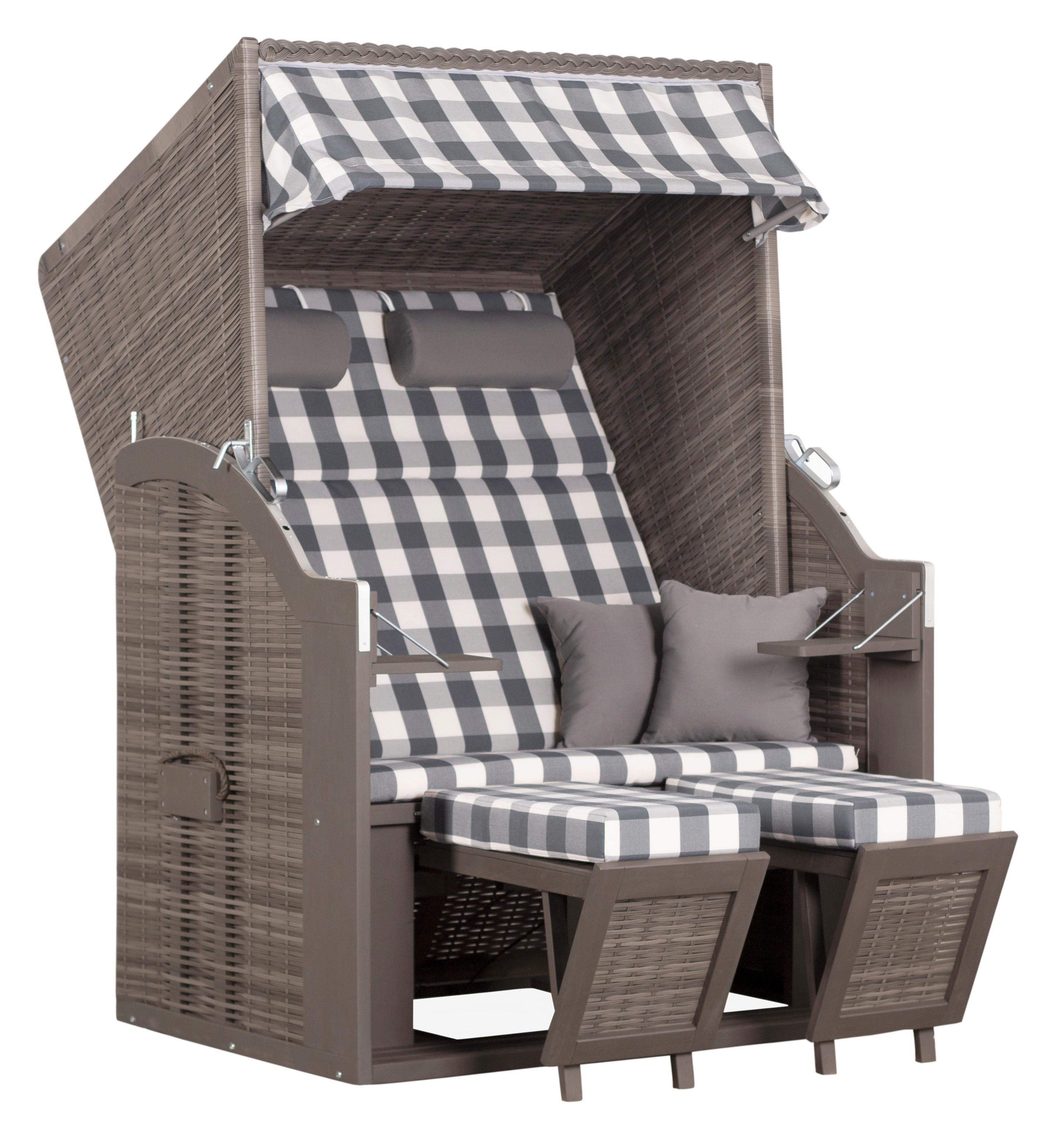Strandkorb ca. 120x160x80 cm Grau/Karo - Basics, Holz (120/160/80cm) - Gardenson