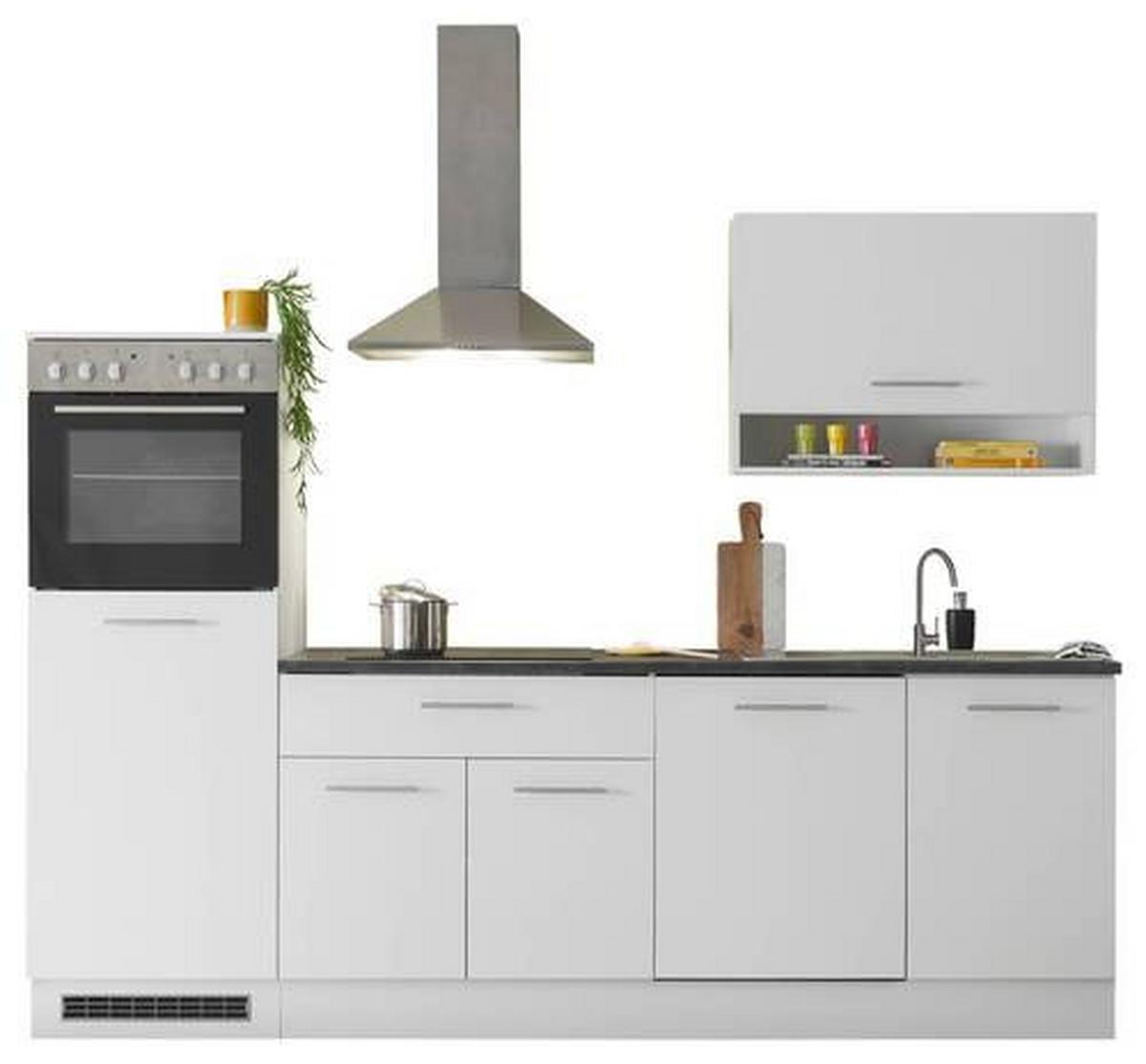 Küchenblock Eddy mit Geräten ca.260cm Weiß/Grau - Edelstahlfarben/Weiß, KONVENTIONELL, Holzwerkstoff/Metall (260cm) - P & B