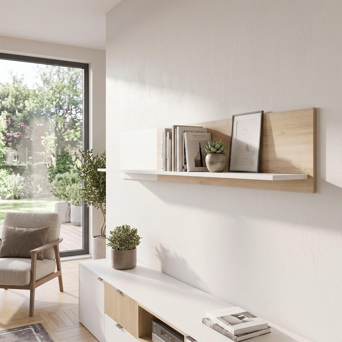 Etajeră De Perete Samm - bej/culoare lemn stejar, Trend, material pe bază de lemn (153,6/30/22cm) - Modern Living