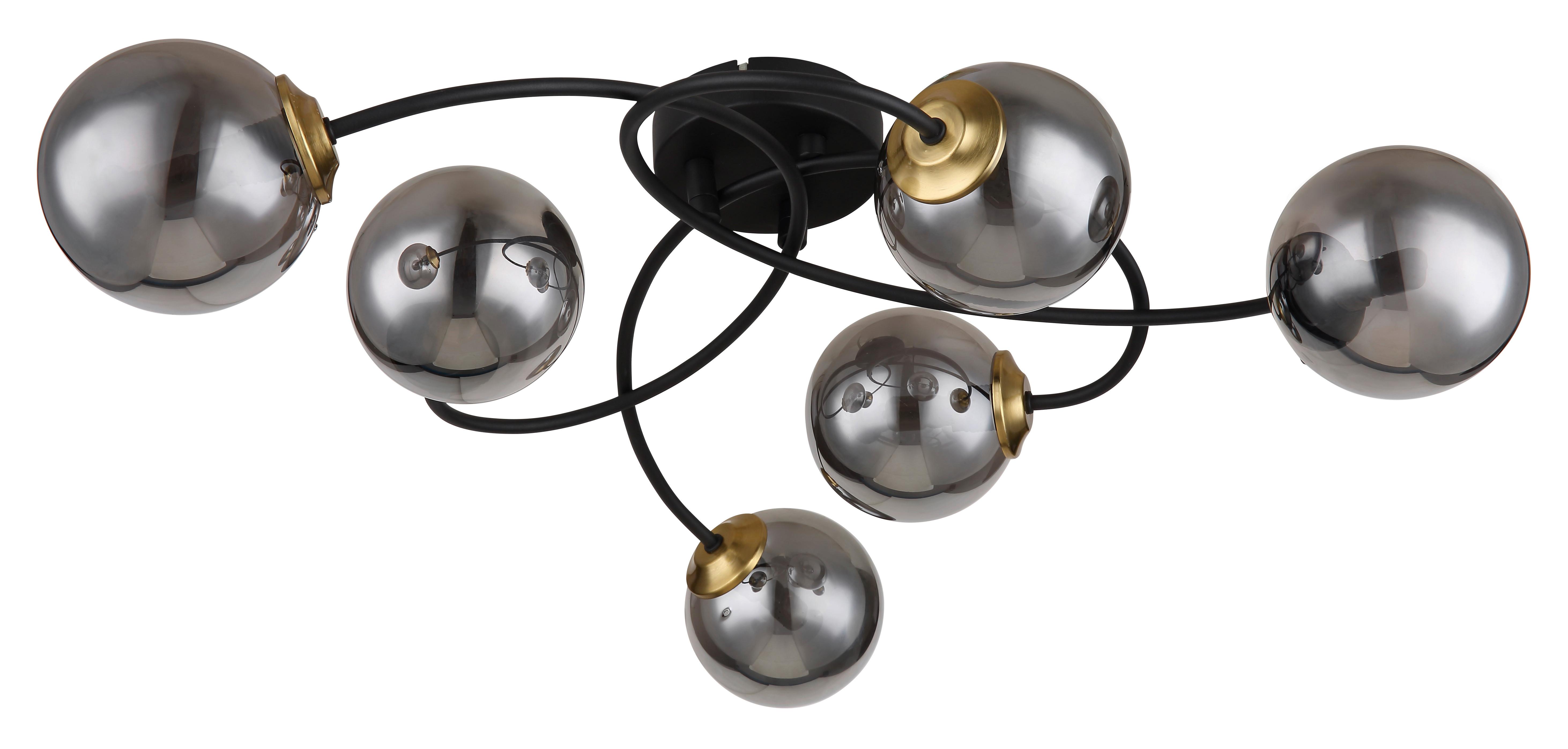 DECKENLEUCHTE 56136-6D JORGE - Messingfarben/Schwarz, Design, Glas/Metall (52/45/17,5cm) - Globo