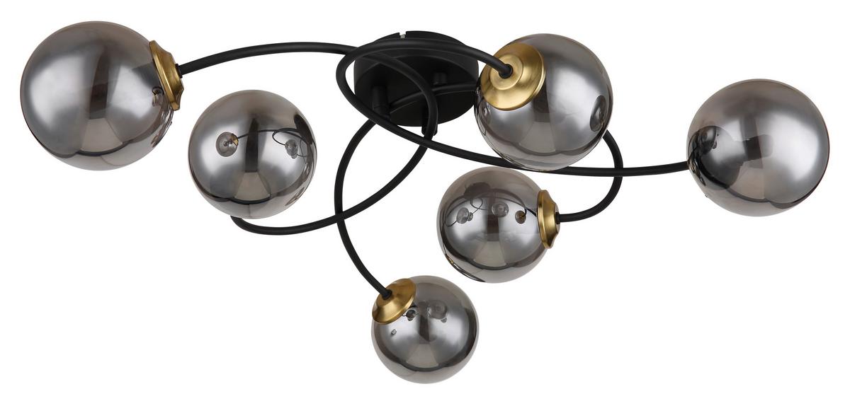 DECKENLEUCHTE 56136-6D JORGE - Messingfarben/Schwarz, Design, Glas/Metall (52/45/17,5cm) - Globo