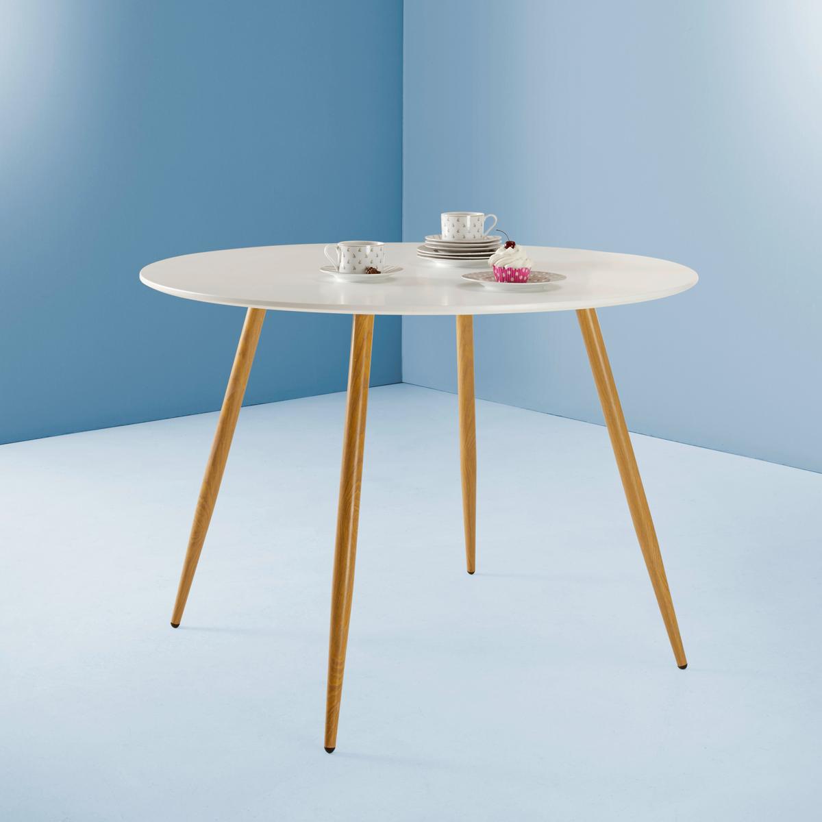 STÓŁ DO JADALNI JOHN - kolor dębowy/biały, Modern, metal/drewno (110/76cm) - Bessagi Home