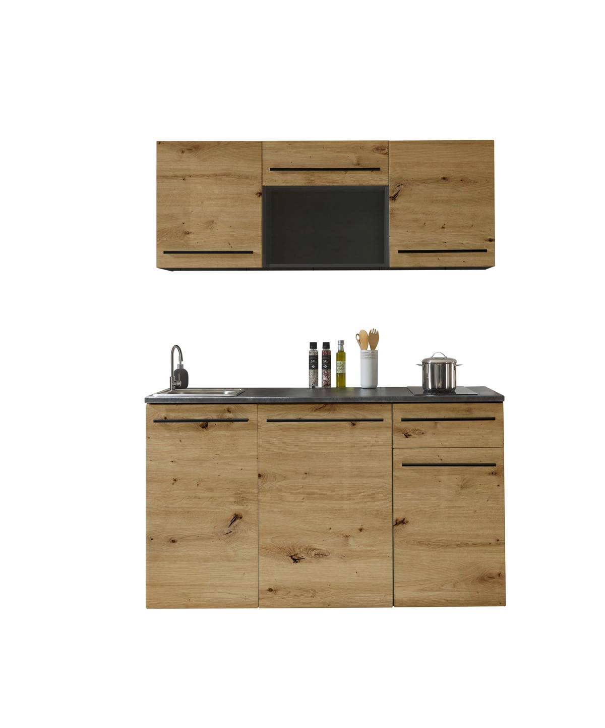 Konyhablokk Gépek Nélkül Jazz Single Z 160 Oak - barna/fekete, Trend, műanyag/faalapú anyag (160cm) - P & B