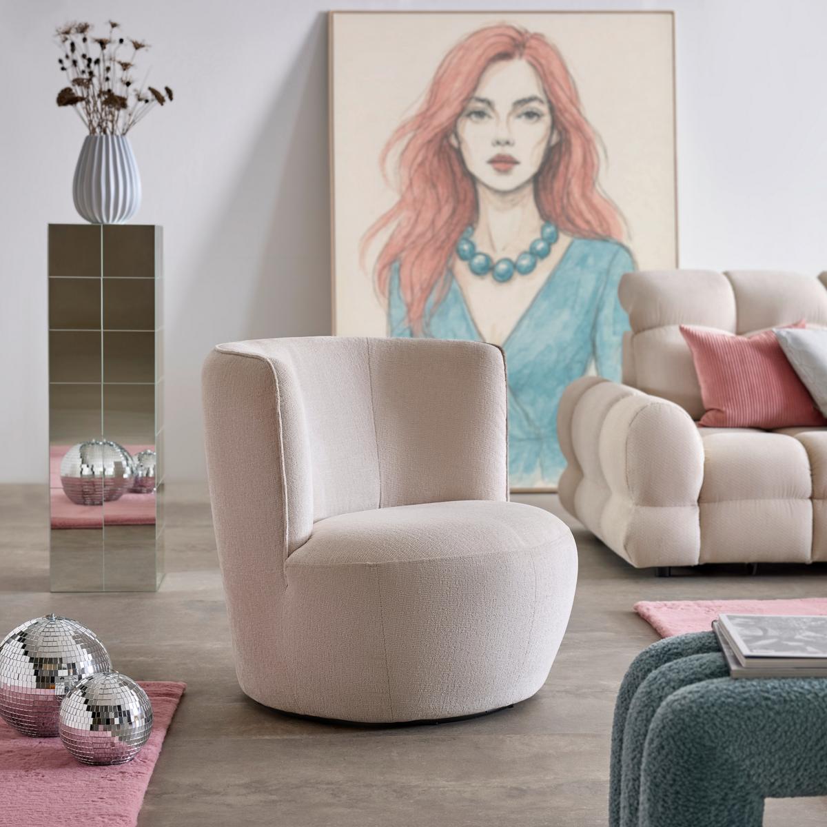 Sessel Jasima in Beige drehbar - Beige/Schwarz, MODERN, Textil/Metall (77/81/85cm) - Premium Living