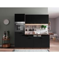 Küchenblock Oliver mit Geräten ca. 205 cm Schwarz - Eichefarben/Schwarz, Basics, Holzwerkstoff/Kunststoff (205cm) - Respekta