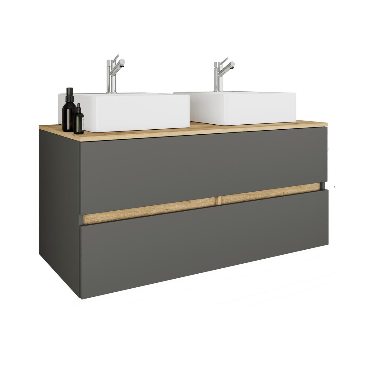 Badezimmer Cosila - Honigeiche/Weiss, Trend, Keramik/Holzwerkstoff (111cm) - MID.YOU