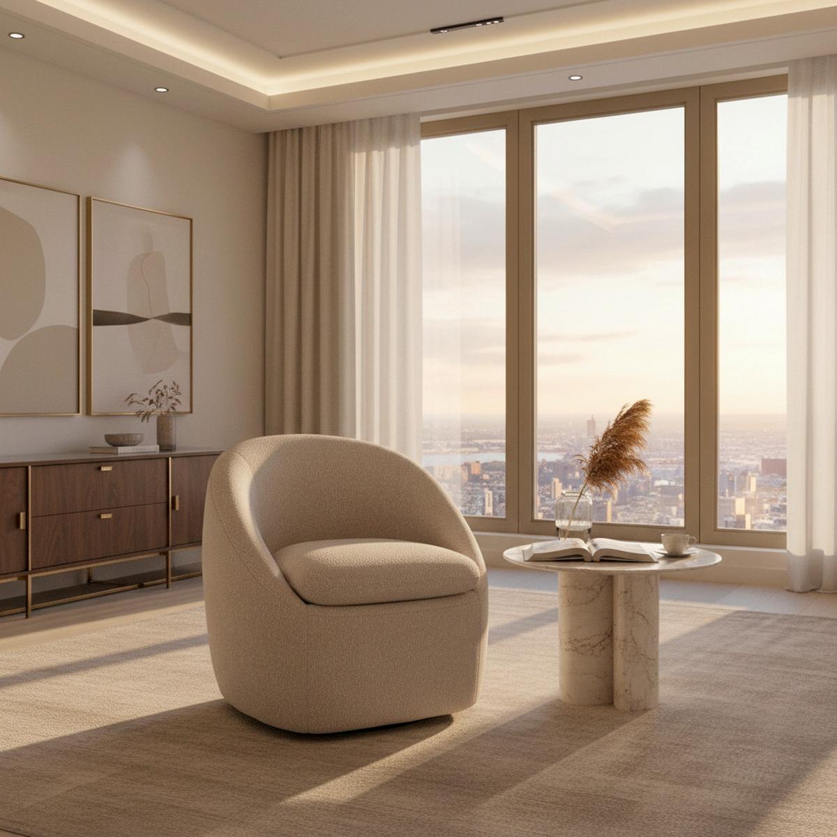 Sessel Dora Chenille Creme drehbar - Creme/Schwarz, MODERN, Holz/Textil (77/74/73cm) - Bessagi Home