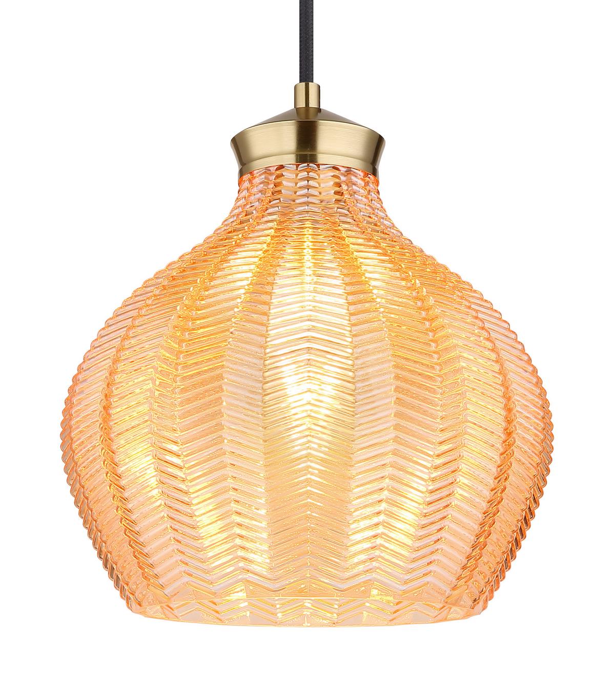 HÄNGELEUCHTE 15898H - Goldfarben/Schwarz, Basics, Glas/Textil (22/120cm) - Globo