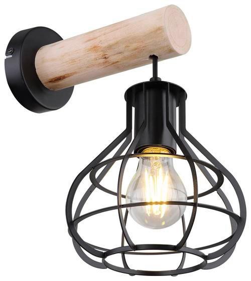 Wandleuchte Clastra in Schwarz max. 60 Watt - Schwarz/Naturfarben, Natur, Holz/Metall (18/26/36cm) - Globo