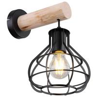 Wandleuchte Clastra in Schwarz max. 60 Watt - Schwarz/Naturfarben, Natur, Holz/Metall (18/26/36cm) - Globo