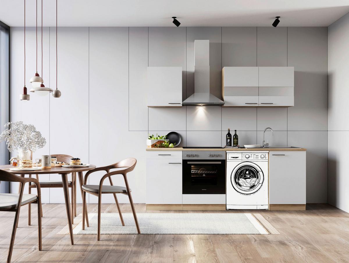 Kuhinjski Blok Z Aparati Merle, 220cm - barve nerjavečega jekla/črna, Basics, kovina/steklo (220cm) - Respekta