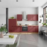 Küchenblock Easytouch Low m. Geräten Dunkelrot - Eichefarben/Schwarz, MODERN, Holzwerkstoff/Metall (330cm) - Nobilia