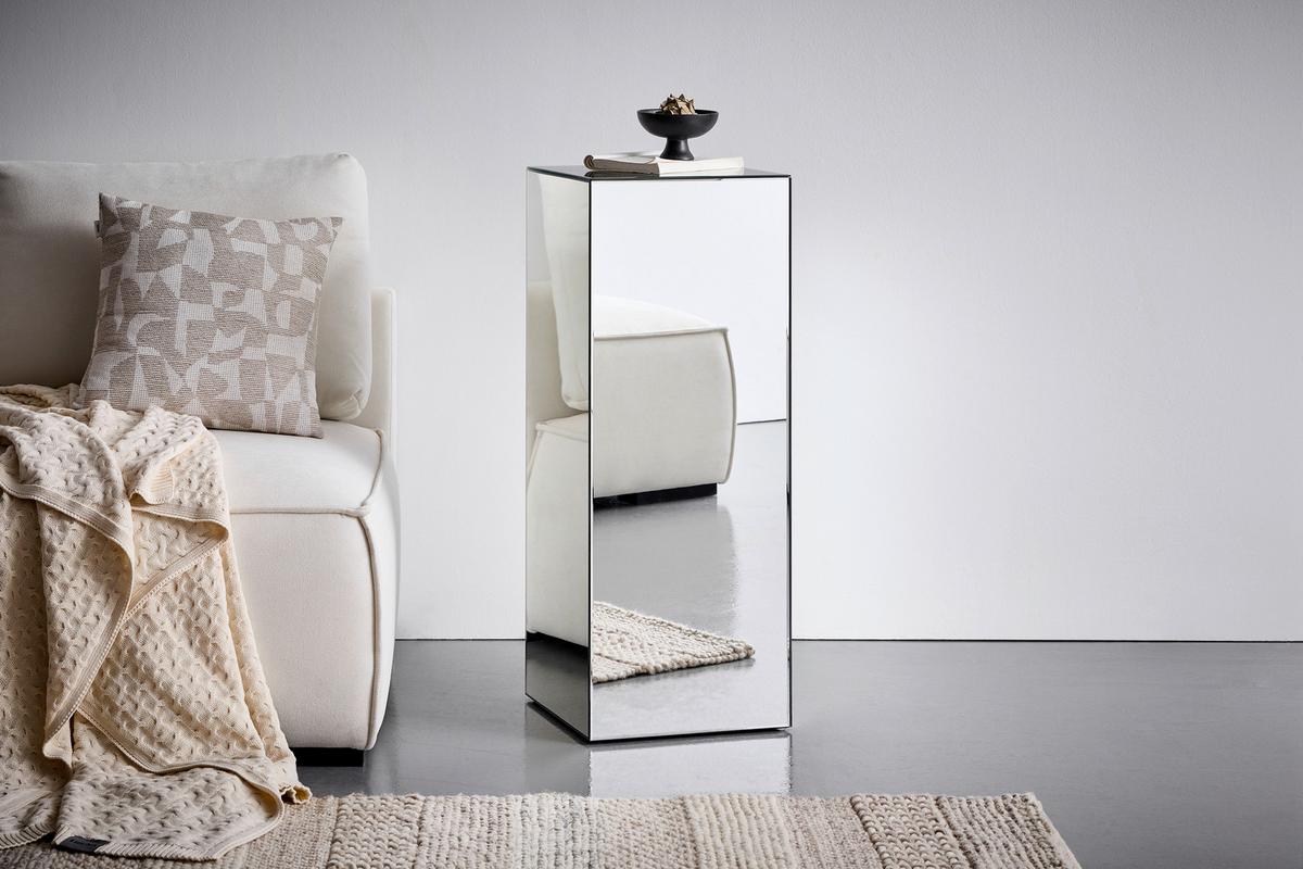 STOLIK NA KWIATY BLUMENTISCH - przejrzysty, Design, materiał drewnopochodny/szkło (35/90/35cm) - MID.YOU