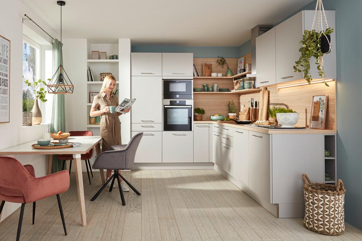 Kuhinja Po Meri Manhattan Uni - platinaste barve/srebrne barve, Moderno, leseni material (230/295cm) - Nolte Küchen