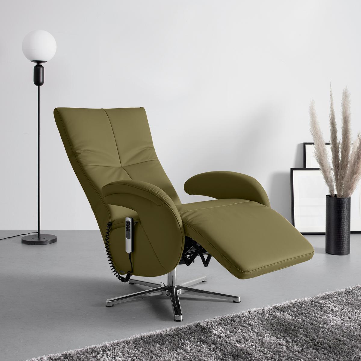 Relaxsessel Sitting 2 Olivgrün - Chromfarben/Olivgrün, MODERN, Leder (70/111/80cm) - Premium Living