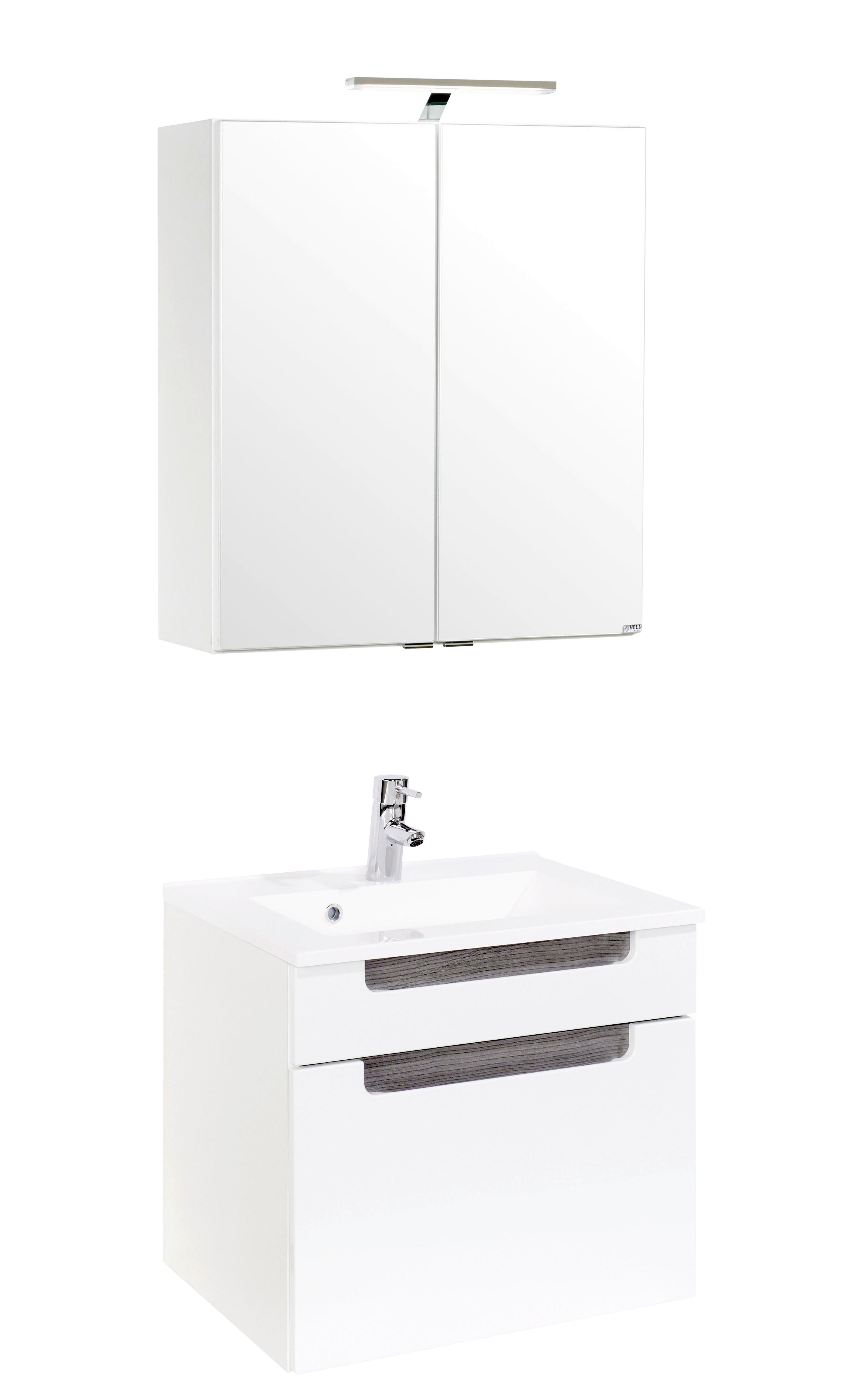 Badezimmer in Weiss/ Eichefarbe 'Siena' - Weiß/Silbereichenfarben, MODERN, Holzwerkstoff/Stein (60cm) - Held