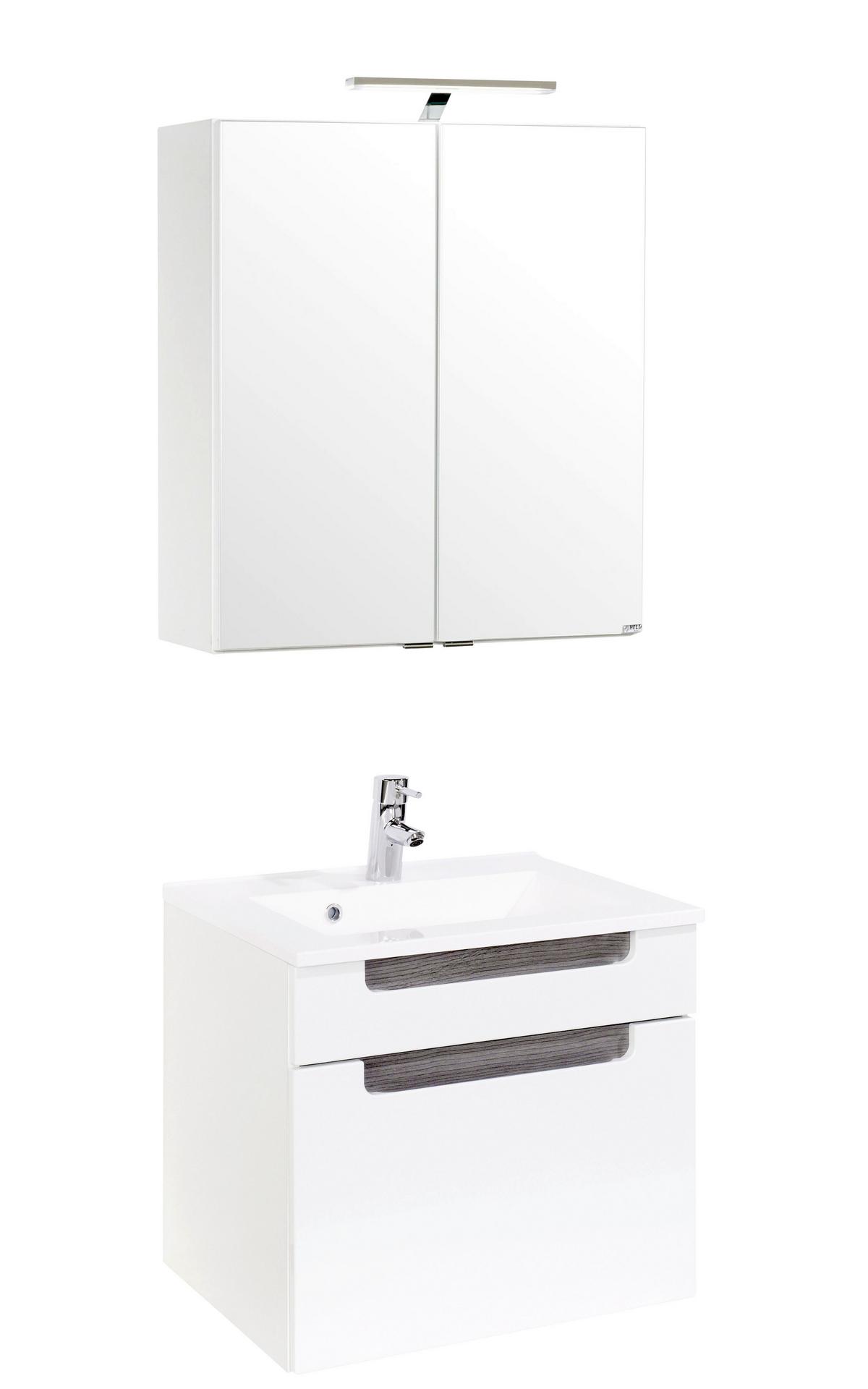 Badezimmer in Weiss/ Eichefarbe 'Siena' - Weiß/Silbereichenfarben, MODERN, Holzwerkstoff/Stein (60cm) - Held