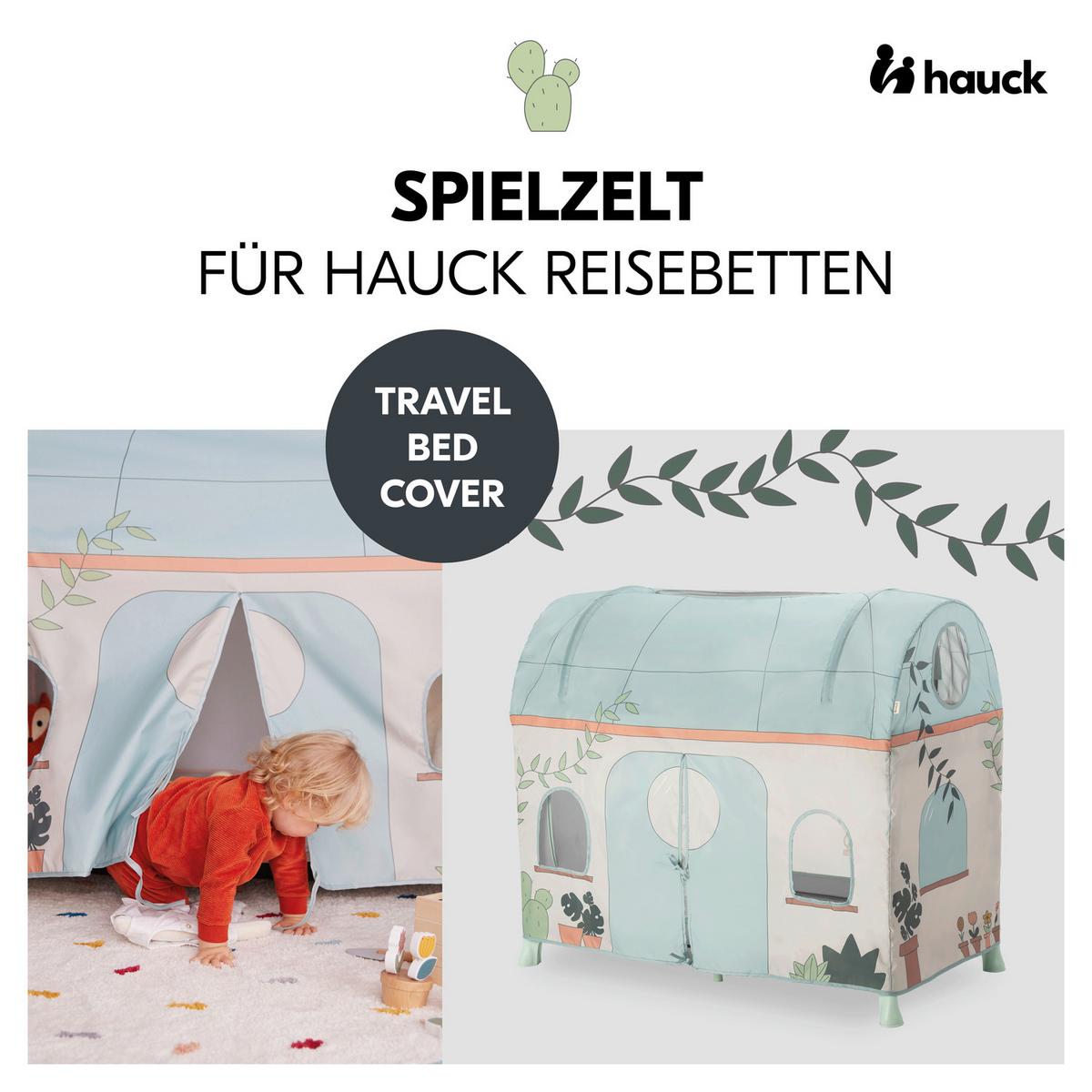 NAMIOT DO ZABAWY TRAVEL BED COVER PLANTS - turkusowy, Basics, tkanina (68/98/130cm) - Hauck