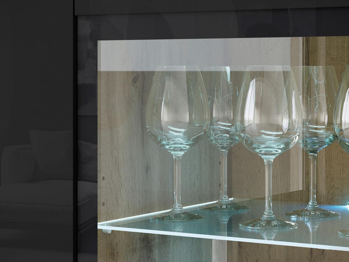 Visoka Komoda Vera 120, Črna, Barva Hrasta - hrast wotan/črna, Trend, umetna masa/steklo (120/103,3/39,5cm) - P & B