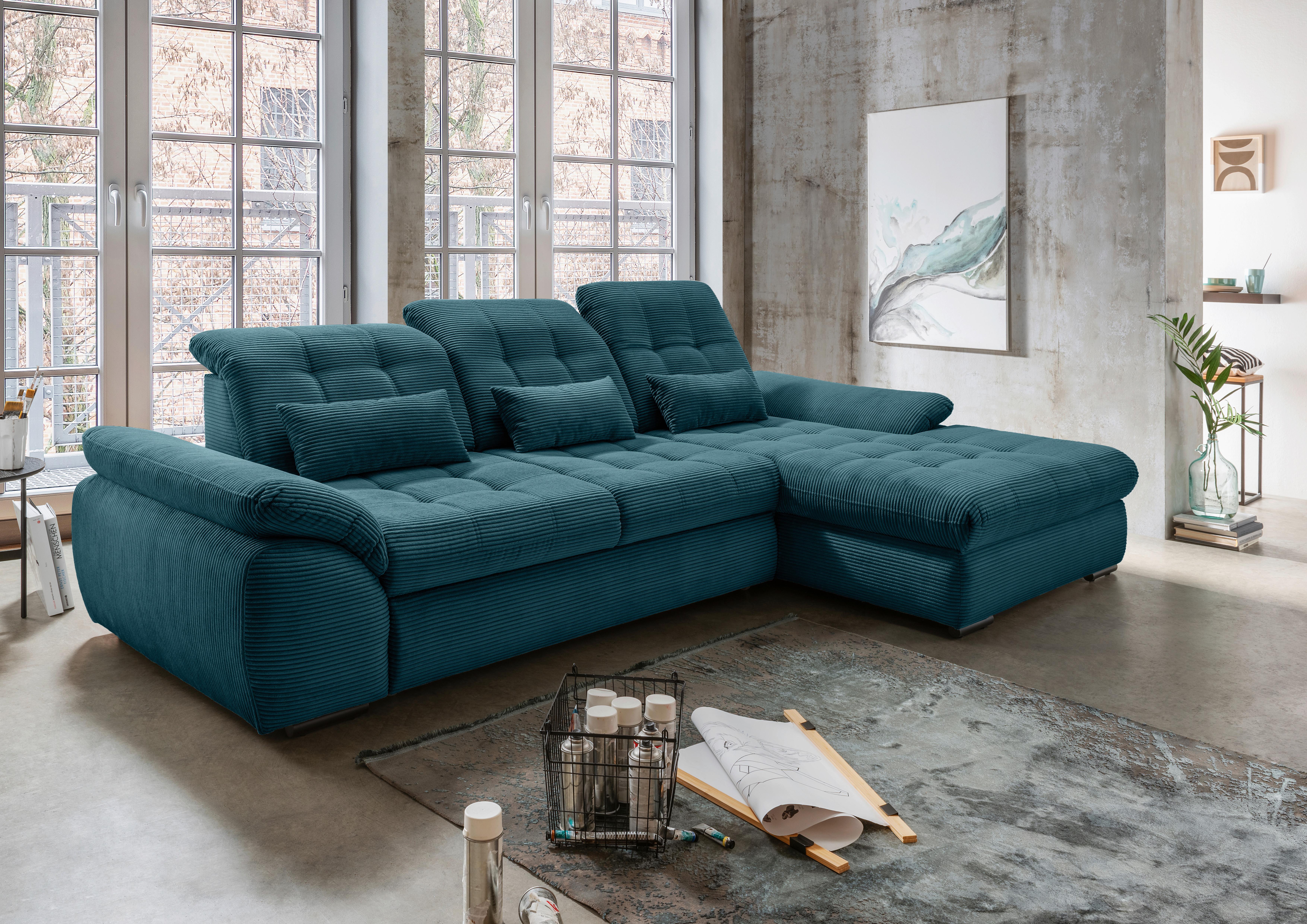 Ecksofa mit Bettkasten Rigatti ca. 314x184 cm Petrol - Petrol/Schwarz, MODERN, Textil/Metall (314/184cm) - Livetastic