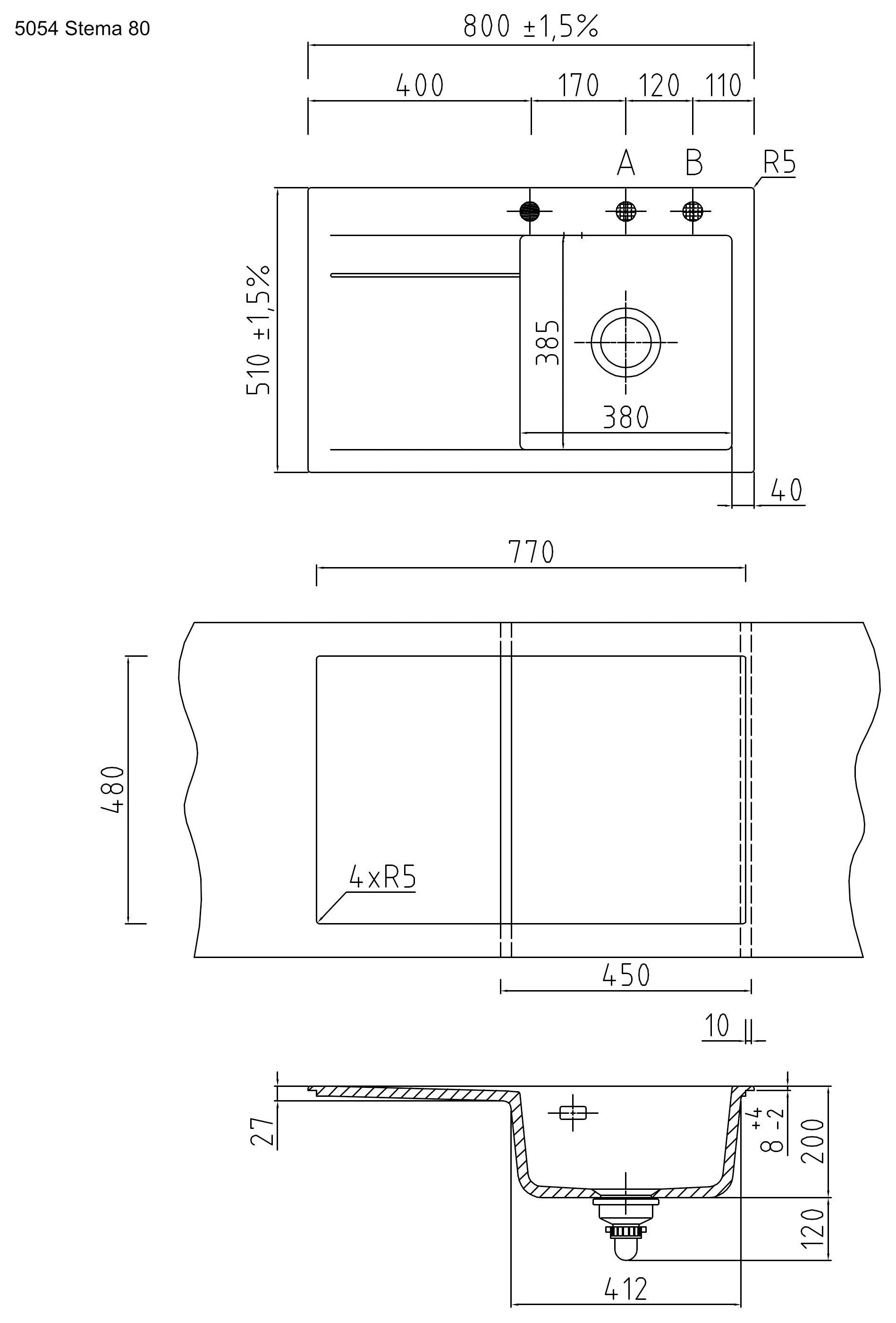 Spüle Stema80 Weiß ca. 80x51cm - Weiß, MODERN (80/51cm) - Systemceram
