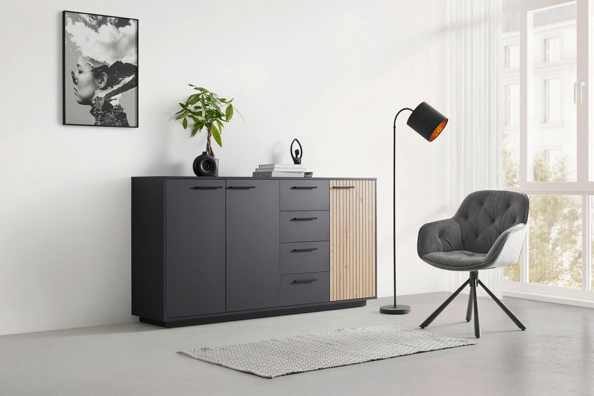 Sideboard Lukas Anthrazit/Schwarz/Eichefarben - Anthrazit/Schwarz, MODERN, Holzwerkstoff/Kunststoff (183,6/95,4/40,2cm) - Mömax
