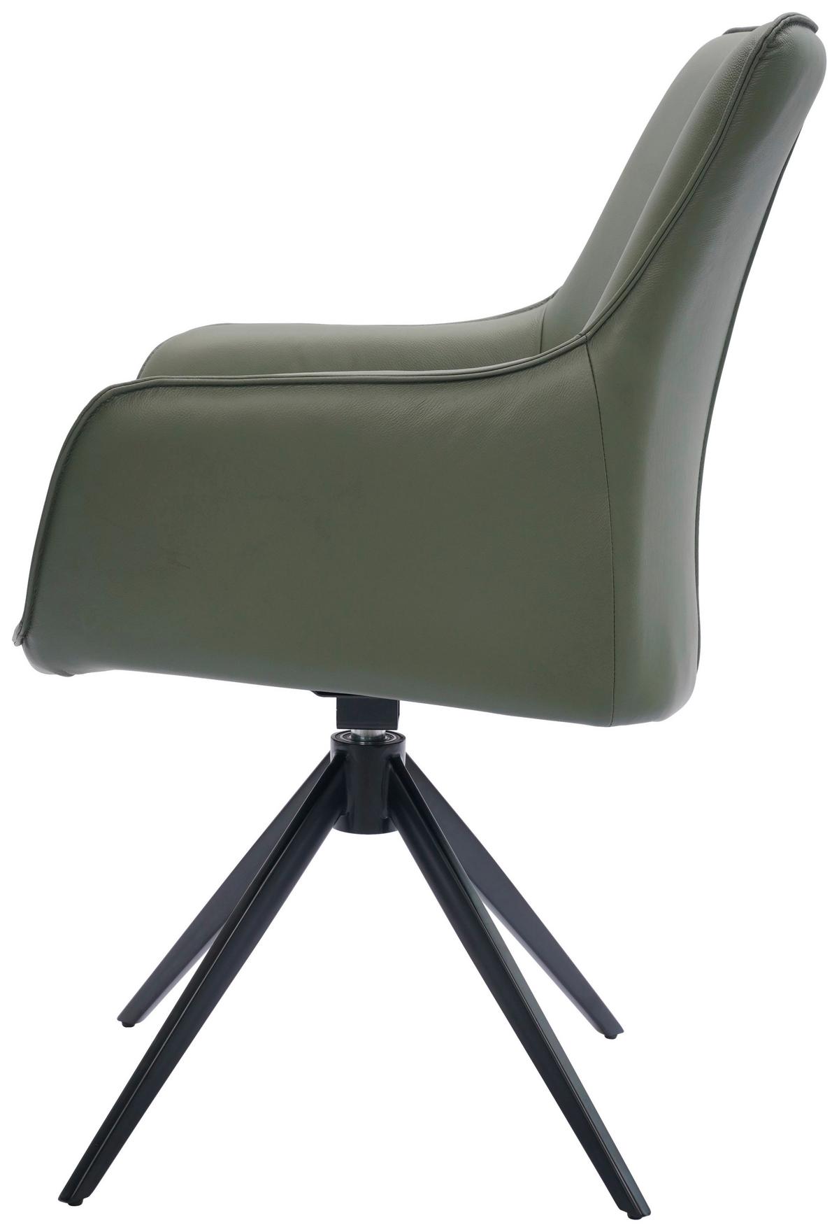 KRZESŁO Z PODŁOKIETNIKAMI YUKI -EXKLUSIV- - zielony/czarny, Design, skóra/metal (64/87/60cm) - Novel