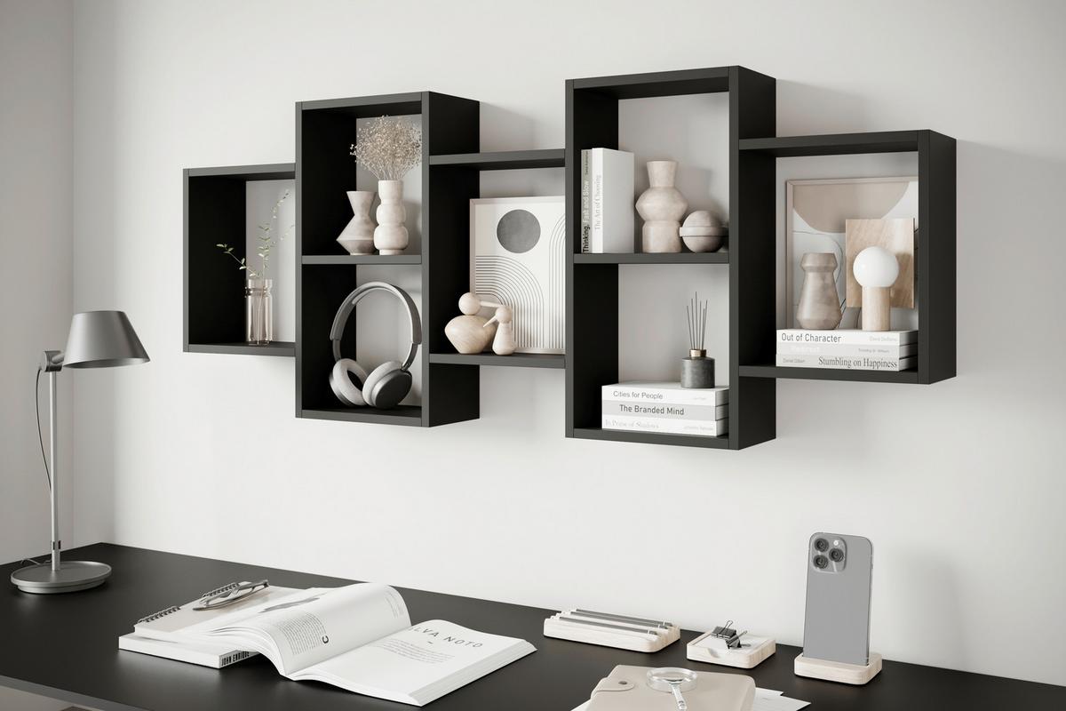 Stenski Regal Trio, Črna - črna, Basics, leseni material (160,8/65/18cm) - P & B