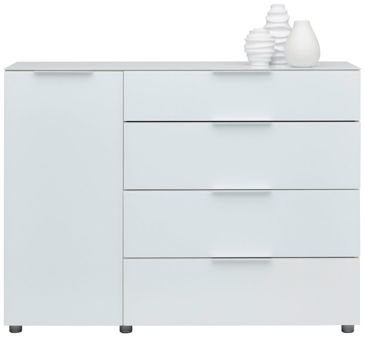 KOMODA SZEROKA MALIN - biały wysoki połysk/szary, Basics, materiał drewnopochodny/tworzywo sztuczne (135/101/40cm) - Voleo