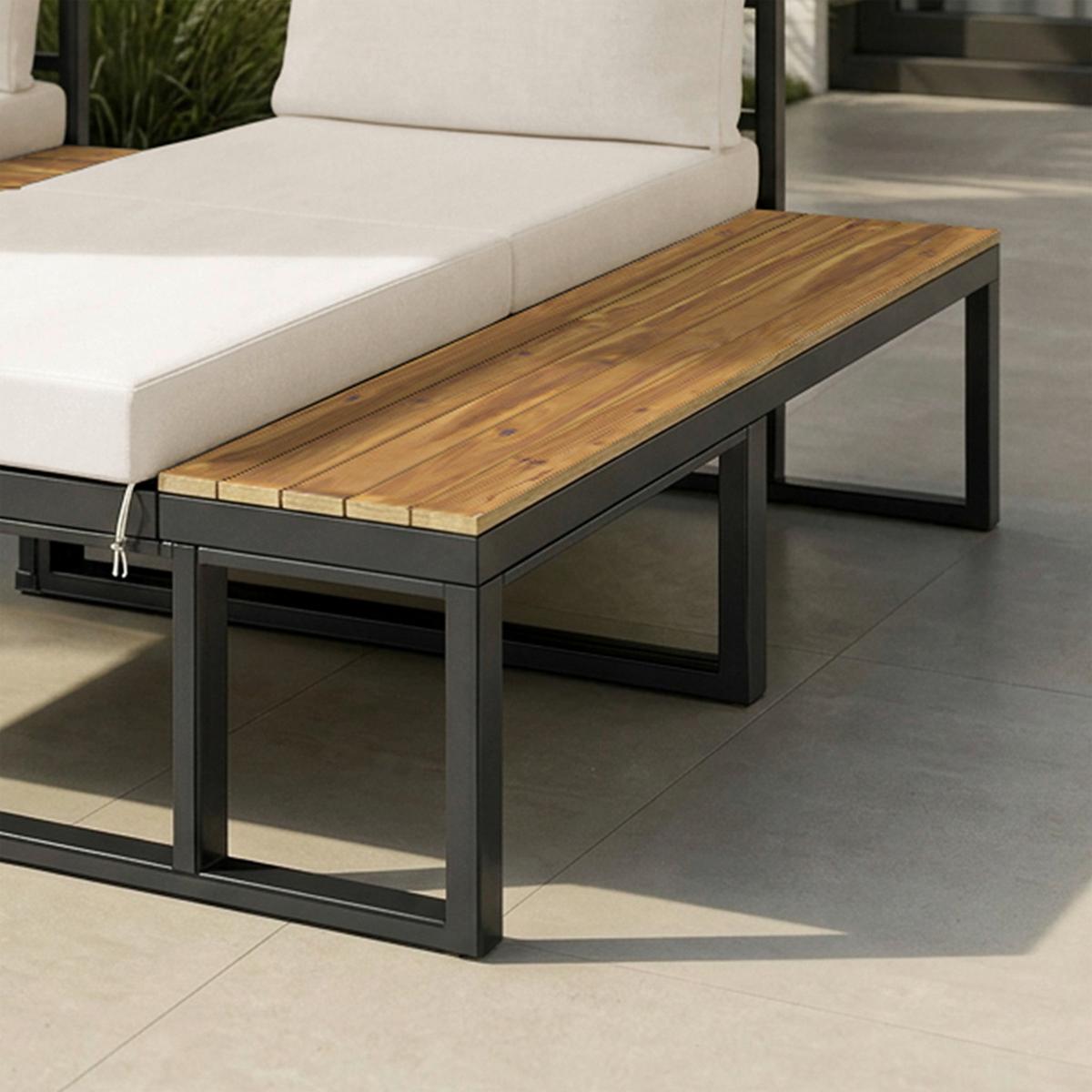Lounge Garnitura Adriano, Krem, Črna, Akacija, 5-Delno - črna/krem barve, Moderno, kovina/tekstil - Bessagi Garden