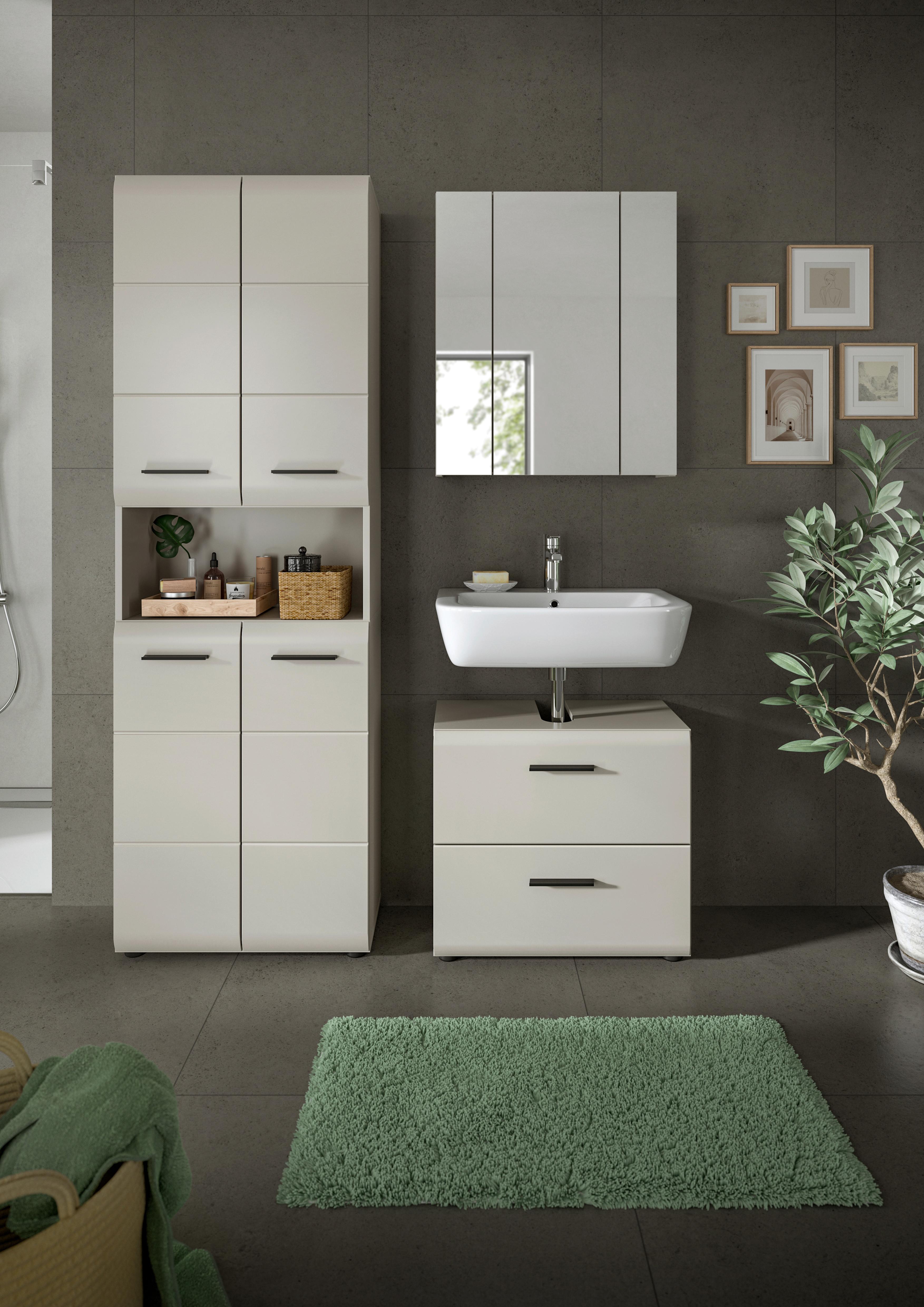 Badezimmer Ice Kaschmir 3-teilig - Kaschmir/Schwarz, Trend, Glas/Holzwerkstoff (120cm) - MID.YOU