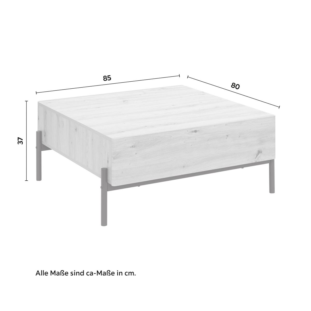 Couchtisch Holz "Jasmina", Massiv, Eiche, ca. 85x80 cm, - Eichefarben/Schwarz, Modern, Holz/Metall (85/80/37cm) - Bessagi Home