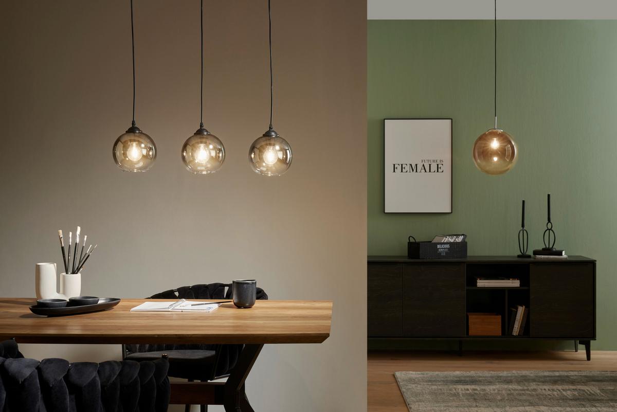 Hängeleuchte Lus Max. 40 Watt - Chromfarben/Schwarz, Lifestyle, Glas/Kunststoff (30cm) - Modern Living