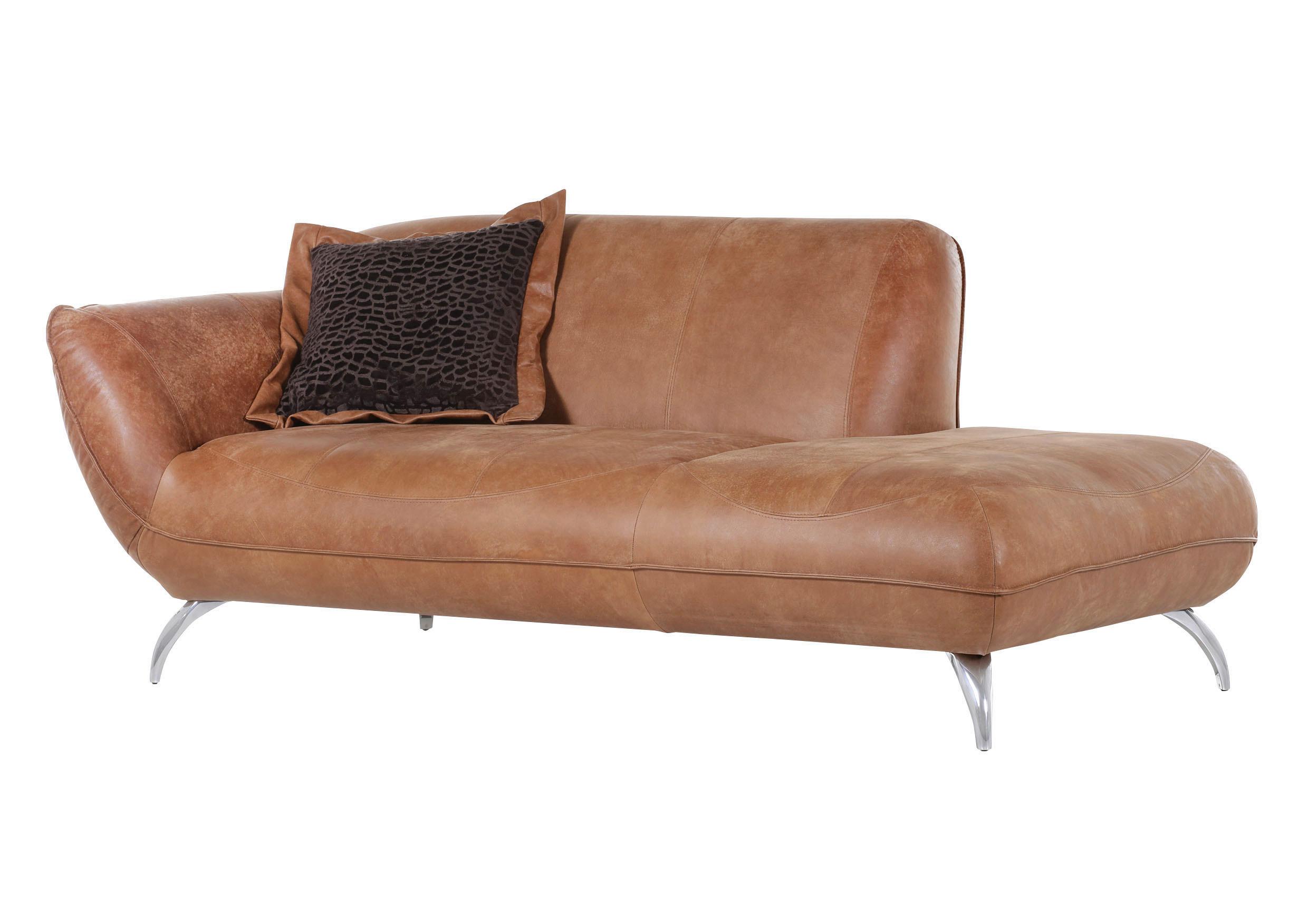 Chaiselongue aus Echtleder - Hellbraun/Alufarben, Lifestyle, Leder (200/83/45/100cm) - Premium Living