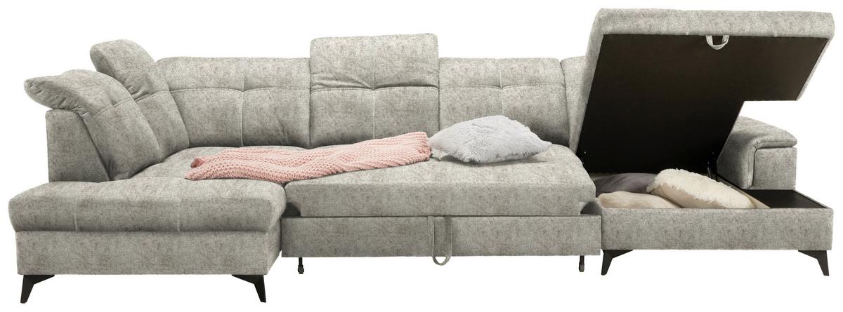 Wohnlandschaft Sierra Taupe - Taupe/Schwarz, Modern, Textil/Metall (181-230/90-106/364cm) - Mömax