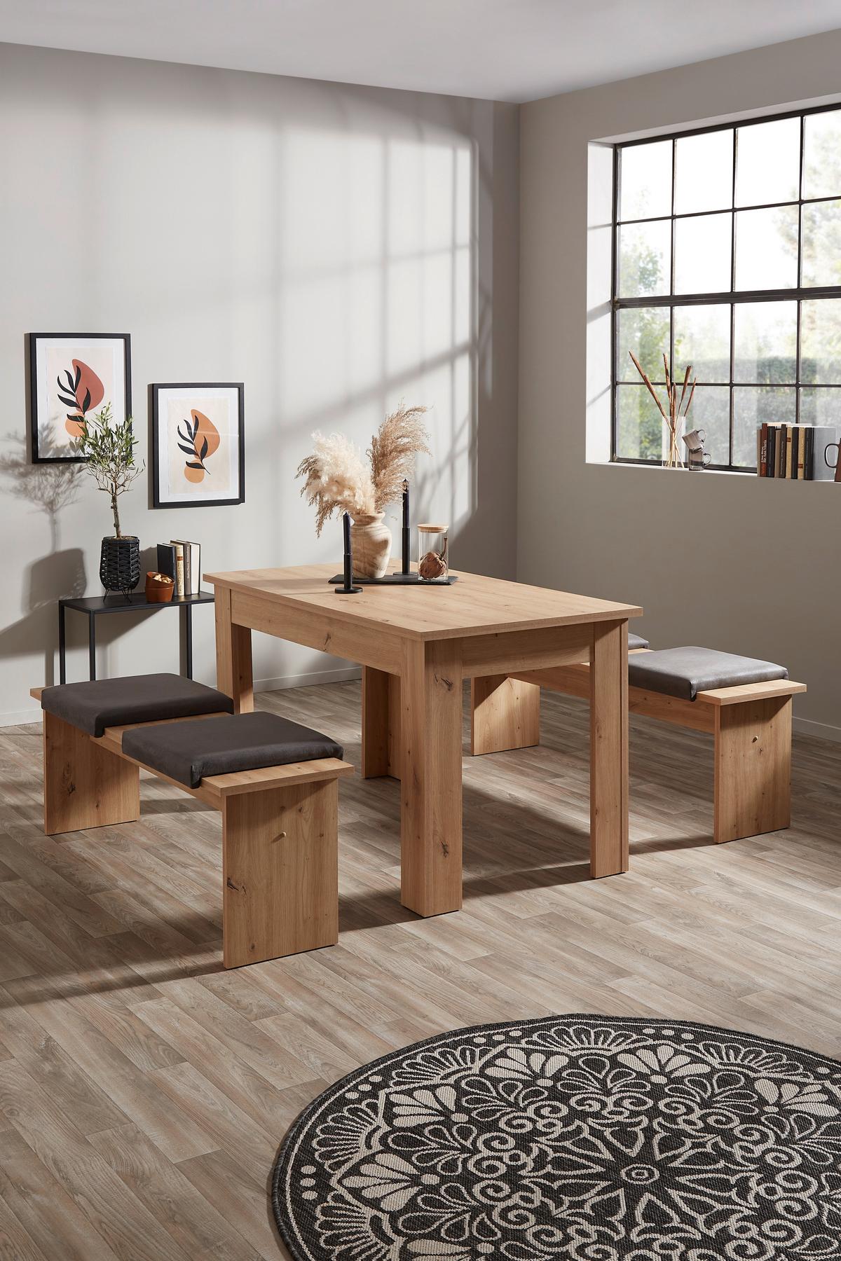 Jedilna Garnitura Pariz, Hrast Artisan, Miza, 2 Klopi - hrast artisan, Konvencionalno, leseni material (137/77/75cm) - Based