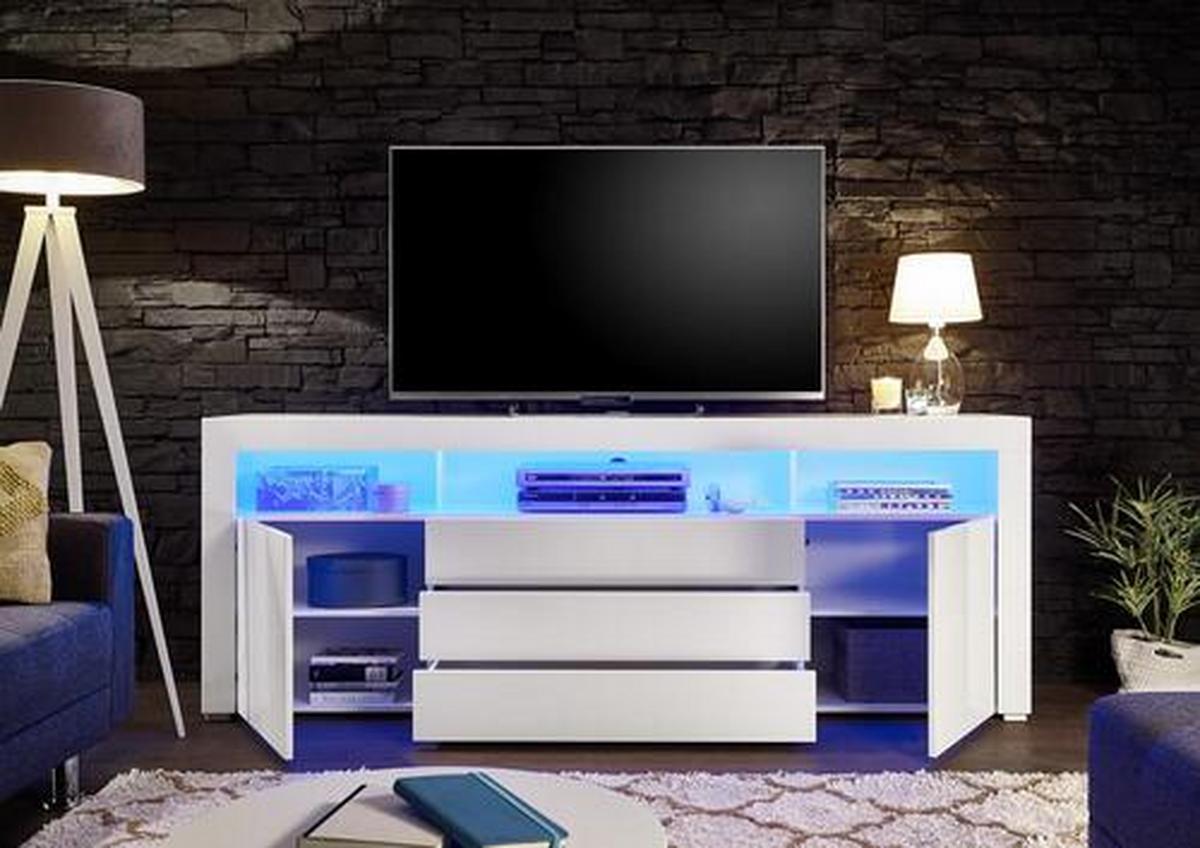 Komoda Goal, Bela, Led - bela/barve aluminija, Moderno, leseni material (200/74/44cm) - Modern Living