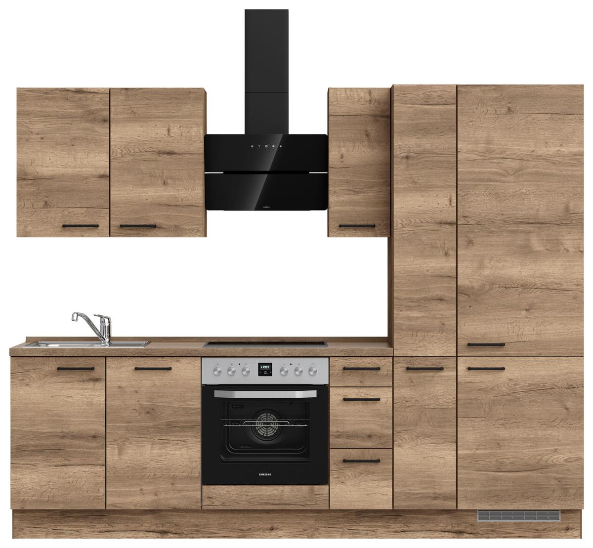 Küchenblock Structura High m. Geräten Eiche dunkel - Eiche dunkel/Schwarz, MODERN, Holzwerkstoff/Metall (270cm) - Nobilia
