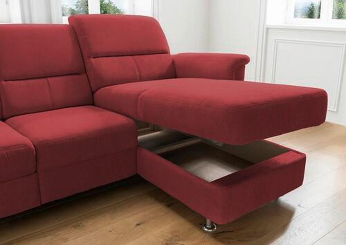Ecksofa Parole Relaxfunktion + USB Anschluss Parole, Mikrof. - Chromfarben/Rot, MODERN, Textil/Metall (231/165cm) - Livetastic