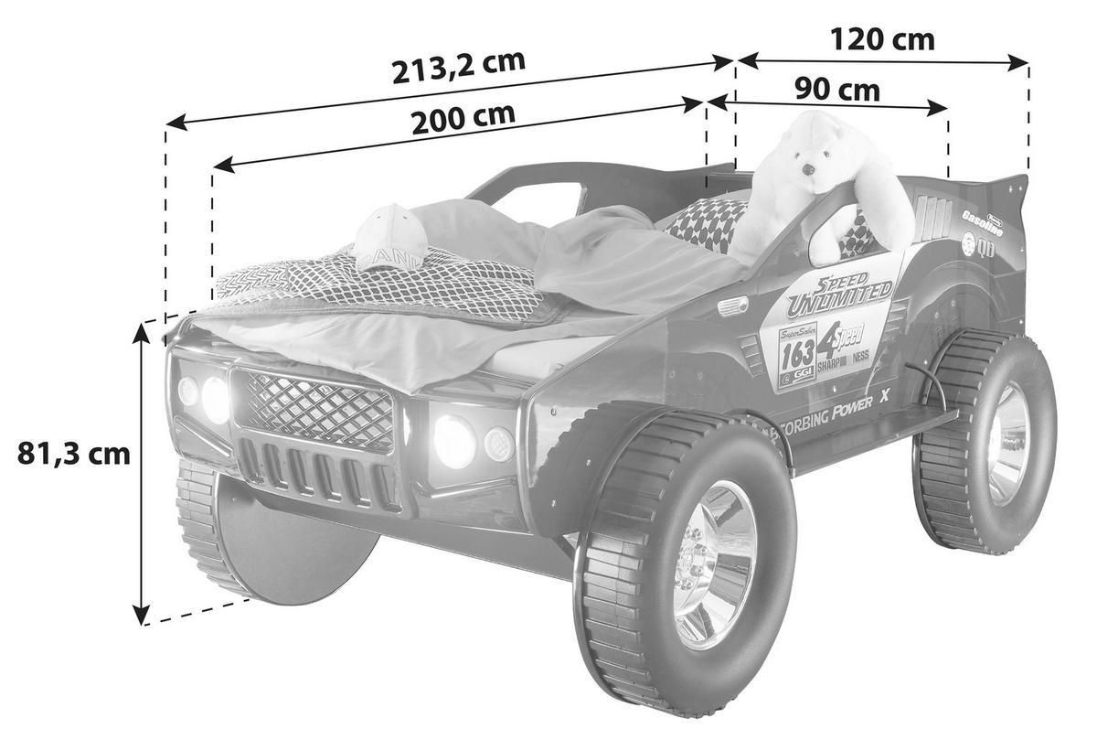 Postelja V Dizajnu Avta Jeep, 90 X 200 - črna, Basics (90/200cm) - MID.YOU