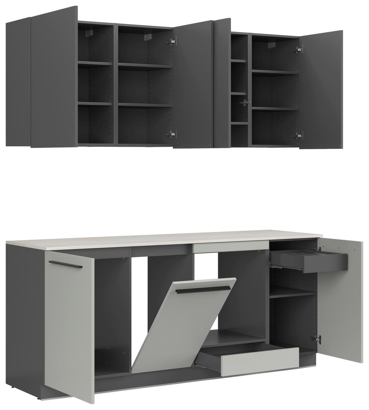 Küchenblock Milino o. E-Geräte Grau - Graphitfarben/Schwarz, Basics, Holzwerkstoff/Kunststoff (210cm) - Visiona