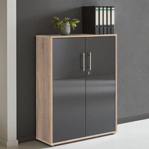 Aktenschrank Office Edition Sonoma Eiche/Anthrazit - Anthrazit Hochglanz/Sonoma Eiche, MODERN, Holzwerkstoff (84,5/114/33cm) - MID.YOU