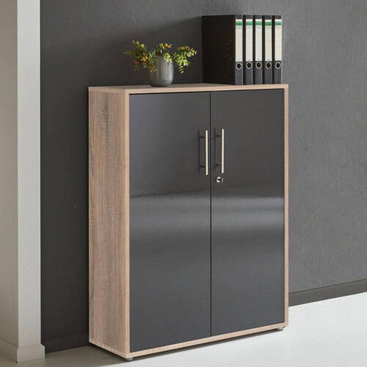 Aktenschrank Office Edition Sonoma Eiche/Anthrazit - Anthrazit Hochglanz/Sonoma Eiche, MODERN, Holzwerkstoff (84,5/114/33cm) - MID.YOU