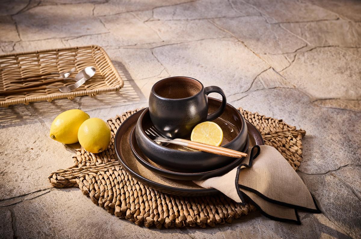 SERWIS OBIADOWO-ŚNIADANIOWY FARO - brązowy, Design, ceramika - Novel