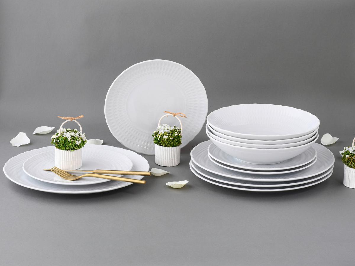 Tafelservice Sofia White aus Weiß, 12-teilig - Weiß, Trend, Keramik (36,5/36,5/34,5cm) - Creatable
