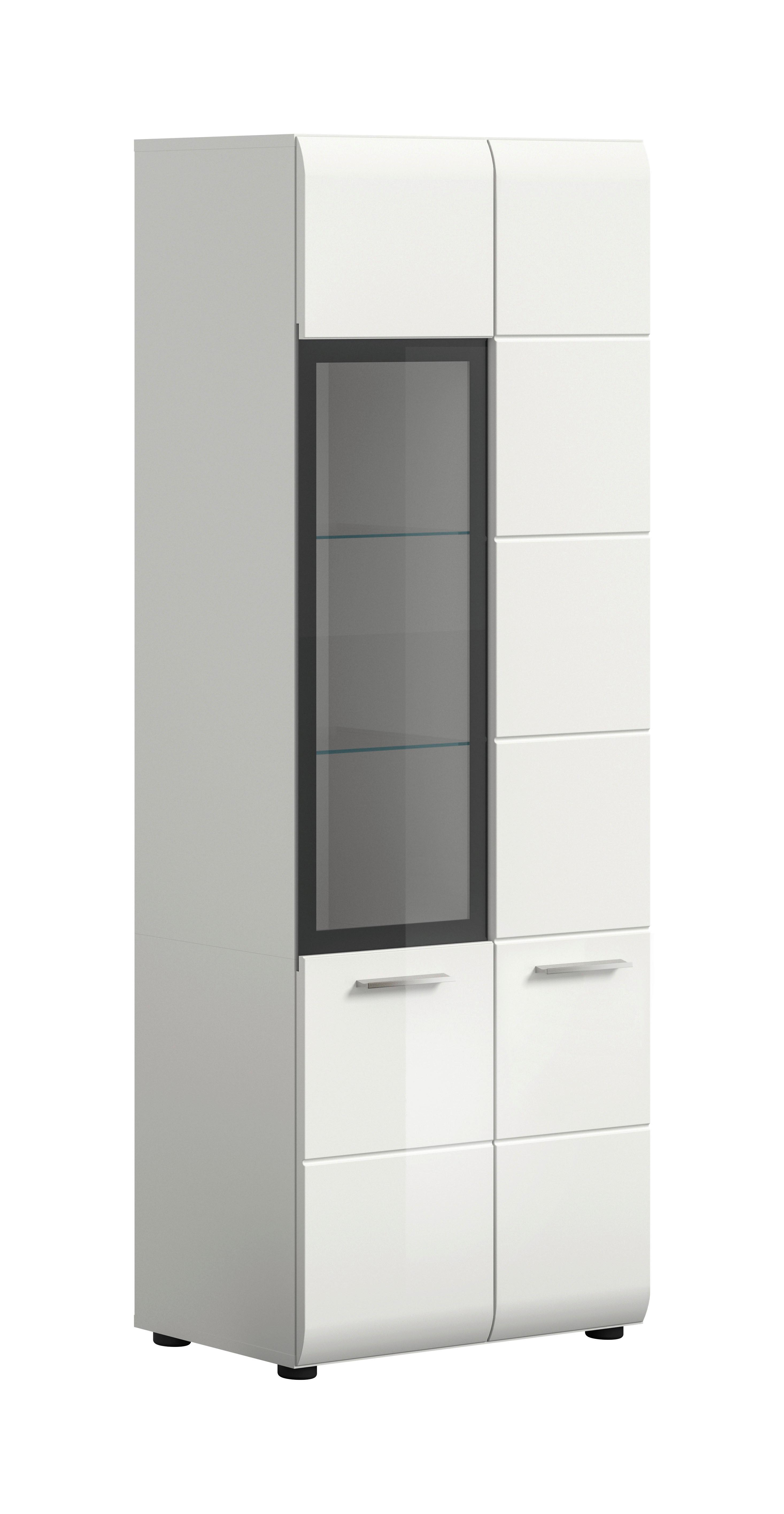 Vitrina Ice, Bela Visok Sijaj - srebrne barve/črna, Design, umetna masa/steklo (60/160/34cm) - Livetastic