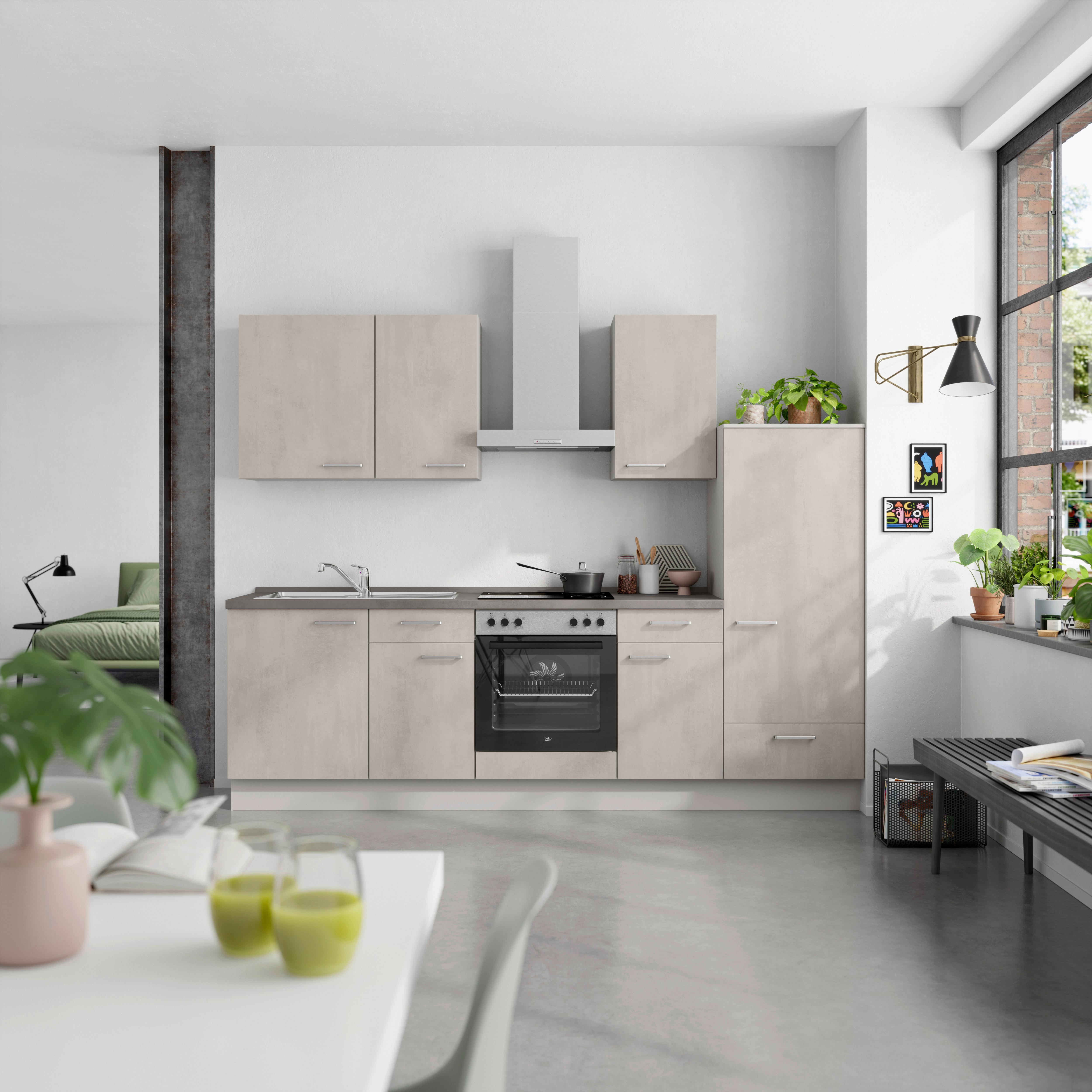 Küchenblock Riva Low m. Geräten Grau - Schieferfarben/Edelstahlfarben, MODERN, Holzwerkstoff/Metall (270cm) - Nobilia