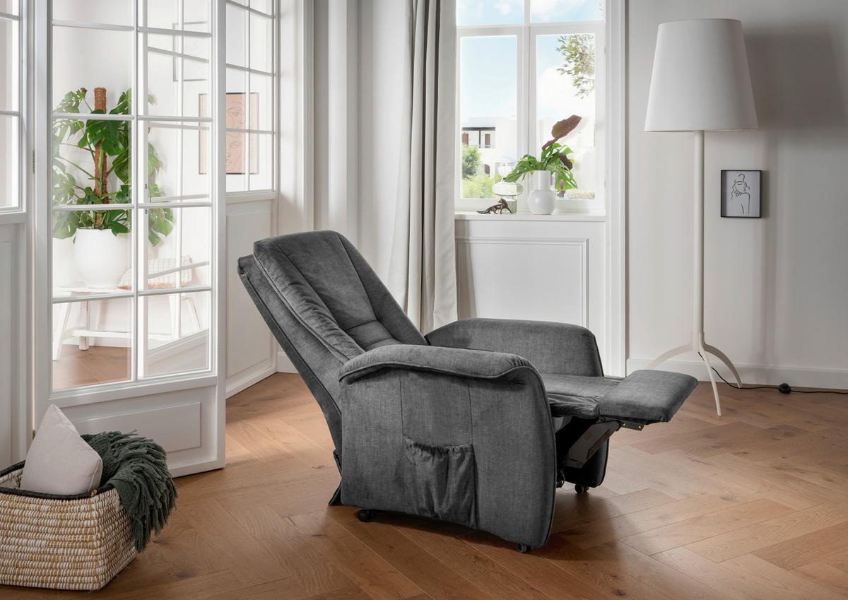 Relaxsessel Harry Dunkelgrau Velours - Dunkelgrau/Schwarz, Design, Kunststoff/Textil (77/107/88cm) - Livetastic